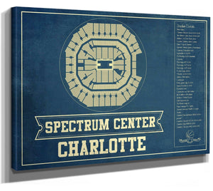 14" x 11" / Stretched Canvas Wrap Cutler West Charlotte Hornets Spectrum Center Vintage Basketball Blueprint NBA Print