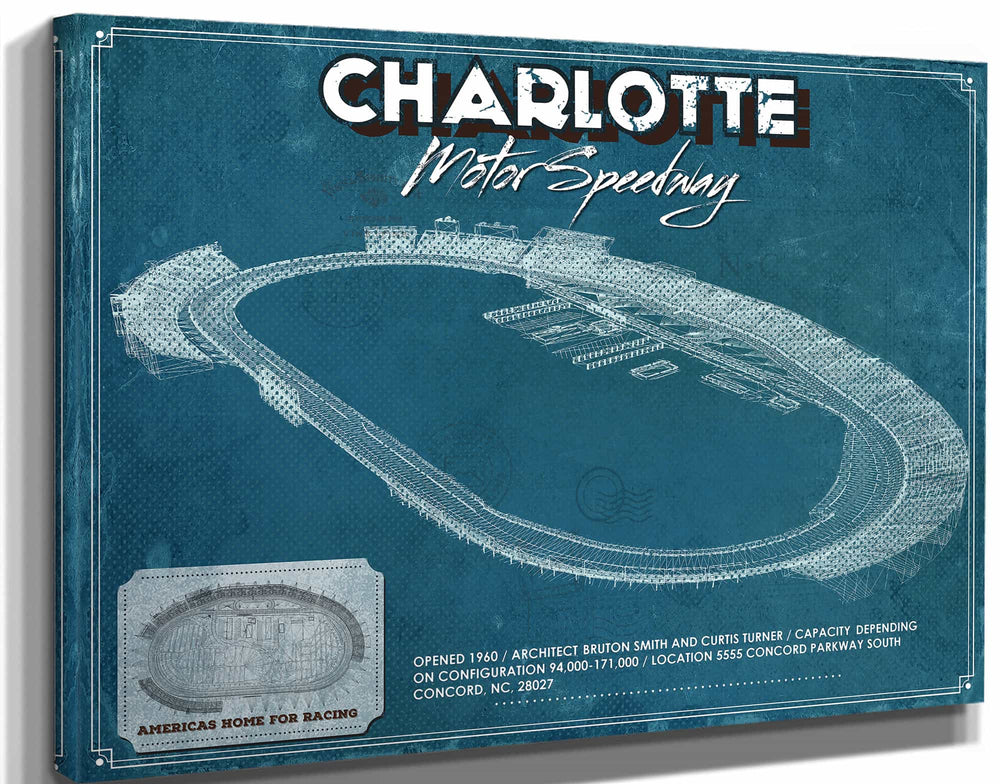 14" x 11" / Stretched Canvas Wrap Cutler West Charlotte Motor Raceway NASCAR Race Track Print