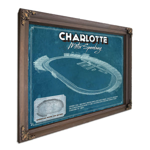 Charlotte Motor Raceway NASCAR Race Track Print in a Bourbon stained wood frame with antique gold corners