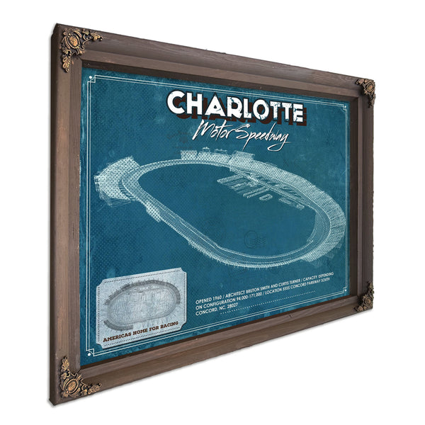 Charlotte Motor Raceway NASCAR Race Track Print in a Bourbon stained wood frame with antique gold corners