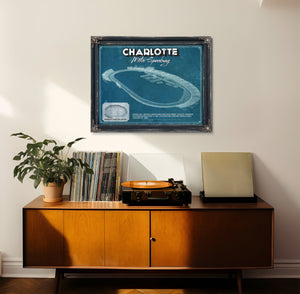 Charlotte Motor Raceway NASCAR Race Track Print framed in Vintage Black in a loft bedroom