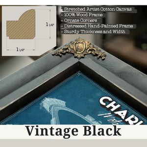 Vintage Black frame corner detail, 1.5 inch ornate wood moulding, Charlotte Motor Raceway NASCAR Race Track Print