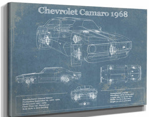 14" x 11" / Stretched Canvas Wrap Cutler West Chevrolet Camaro 1968 Blueprint Vintage Auto Patent Print