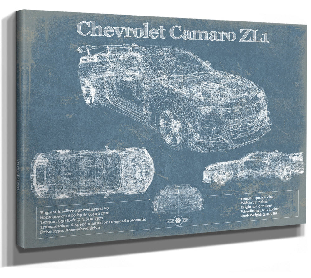 14" x 11" / Stretched Canvas Wrap Cutler West Chevrolet Camaro ZL1 Original Vintage Car Print