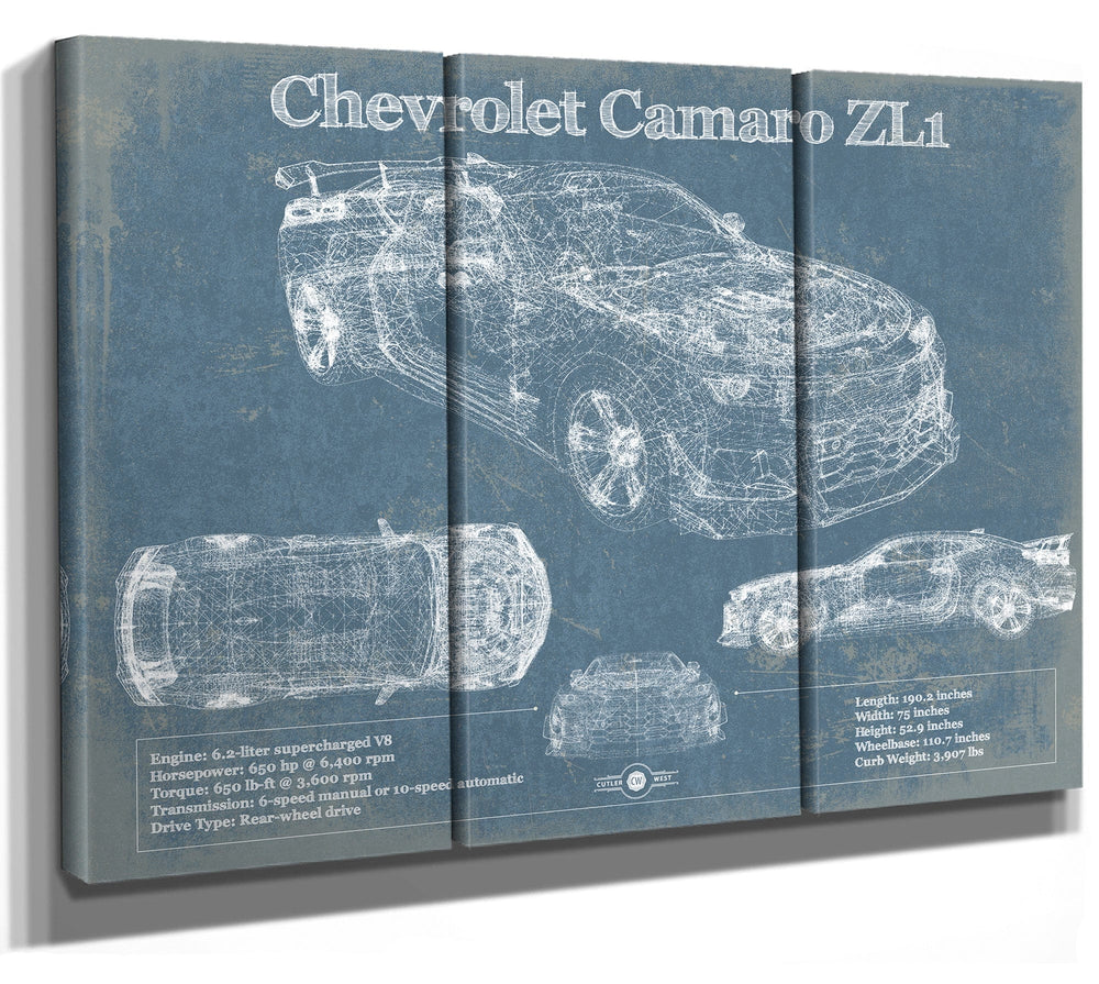 14" x 11" / Stretched Canvas Wrap Cutler West Chevrolet Camaro ZL1 Original Vintage Car Print