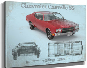 14" x 11" / Stretched Canvas Wrap Cutler West Chevrolet Chevelle SS Red Original Blueprint Art