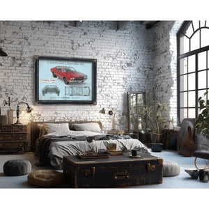 Chevrolet Chevelle SS Red Blueprint Art Print framed in Vintage Black in a farmhouse entryway
