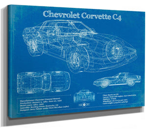 14" x 11" / Stretched Canvas Wrap Cutler West Chevrolet Corvette C4 Blueprint Vintage Auto Print
