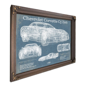 Chevrolet Corvette C5 Z06 Convertible Art Print in a Bourbon stained wood frame with antique gold corners