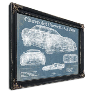 Chevrolet Corvette C5 Z06 Convertible Art Print in a distressed Vintage Black wood frame with ornate corners