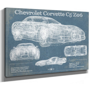 Chevrolet Corvette C5 Z06 Convertible Art Print as a stretched canvas wrap with gallery wrapped edges