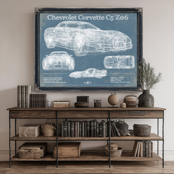 Chevrolet Corvette C5 Z06 Convertible Art Print canvas print size guide 24x18 36x24 48x36 inches
