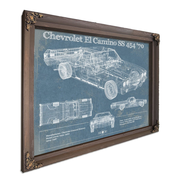 1970 Chevrolet El Camino SS 454 Print in a Bourbon stained wood frame with antique gold corners
