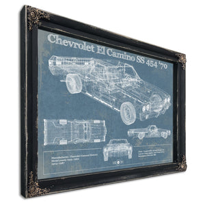 1970 Chevrolet El Camino SS 454 Print in a distressed Vintage Black wood frame with ornate corners