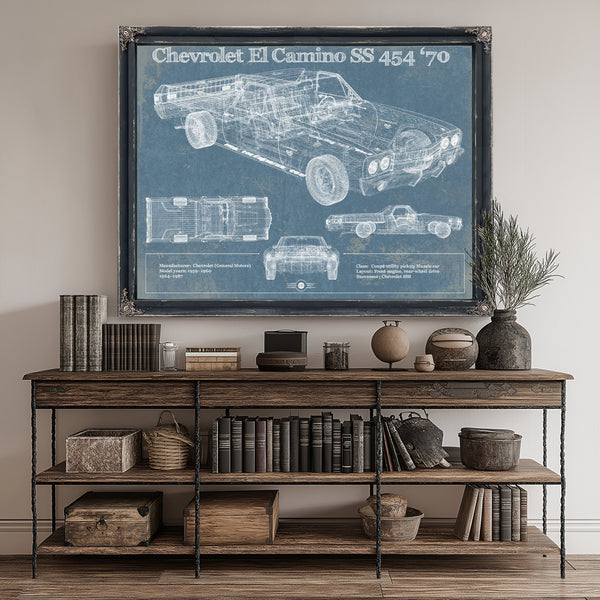 1970 Chevrolet El Camino SS 454 Print canvas print size guide 24x18 36x24 48x36 inches