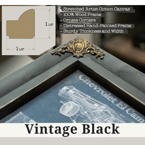 Vintage Black frame corner detail, 1.5 inch ornate wood moulding, 1970 Chevrolet El Camino SS 454 Print