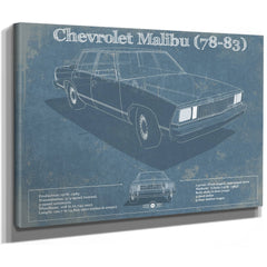 Chevrolet Malibu 78-83 Blueprint Art Print as a stretched canvas wrap with gallery wrapped edges