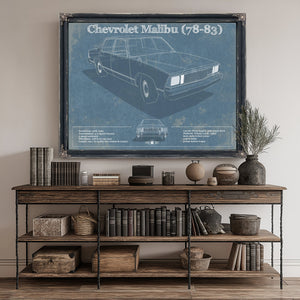 Chevrolet Malibu 78-83 Blueprint Art Print canvas print size guide 24x18 36x24 48x36 inches