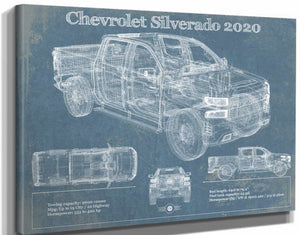 14" x 11" / Stretched Canvas Wrap Cutler West Chevrolet Silverado 2020 Blueprint Vintage Auto Patent Print