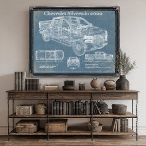 2020 Chevrolet Silverado Blueprint Truck Print canvas print size guide 24x18 36x24 48x36 inches