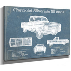 2002 Chevrolet Silverado SS Blueprint Truck Print as a stretched canvas wrap with gallery wrapped edges