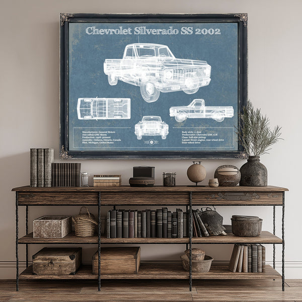 2002 Chevrolet Silverado SS Blueprint Truck Print canvas print size guide 24x18 36x24 48x36 inches