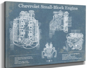 14" x 11" / Stretched Canvas Wrap Cutler West Chevrolet Small-Block Engine Vintage Blueprint Auto Engine Patent Print