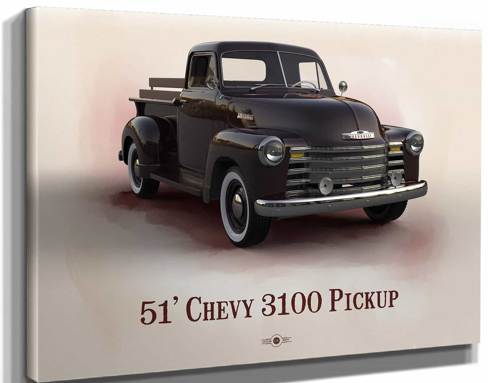 14" x 11" / Stretched Canvas Wrap Cutler West Chevy 3100 Pickup 1951 - Blueprint Vintage Auto Print