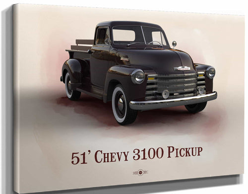 14" x 11" / Stretched Canvas Wrap Cutler West Chevy 3100 Pickup 1951 - Blueprint Vintage Auto Print
