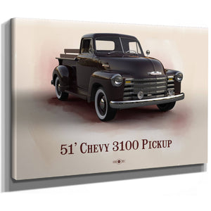 1951 Chevy 3100 Blueprint Truck Print as a stretched canvas wrap with gallery wrapped edges