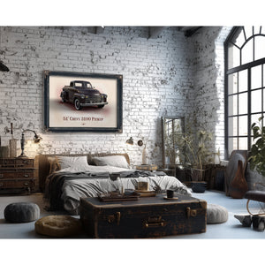 1951 Chevy 3100 Blueprint Truck Print framed in Vintage Black in a farmhouse entryway