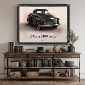 1951 Chevy 3100 Blueprint Truck Print canvas print size guide 24x18 36x24 48x36 inches