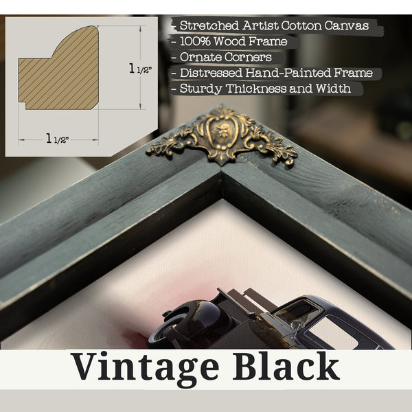 Vintage Black frame corner detail, 1.5 inch ornate wood moulding, 1951 Chevy 3100 Blueprint Truck Print