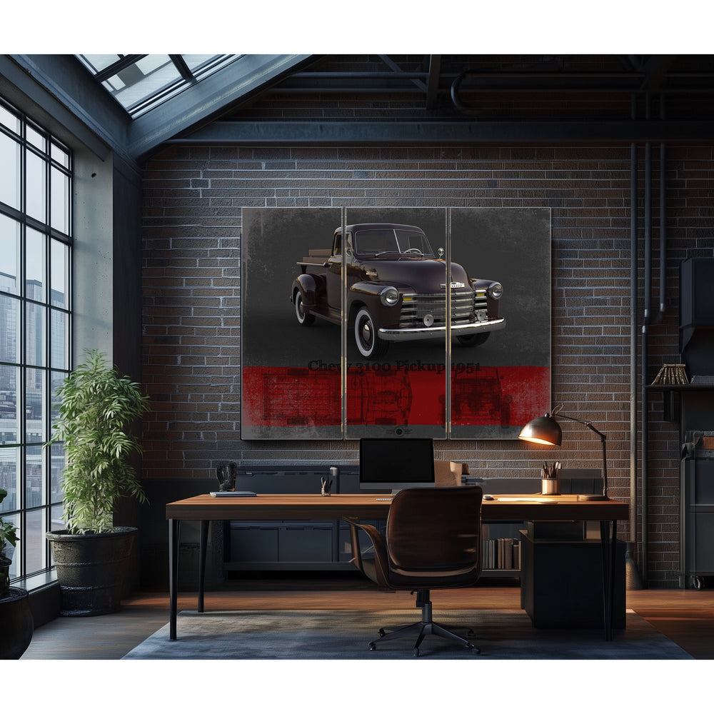 1951 Chevy 3100 Blueprint Truck Print in a distressed Vintage Black wood frame with ornate corners