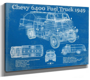 14" x 11" / Stretched Canvas Wrap Cutler West Chevy 6400 Fuel Truck 1949 Vintage Blueprint Auto Print