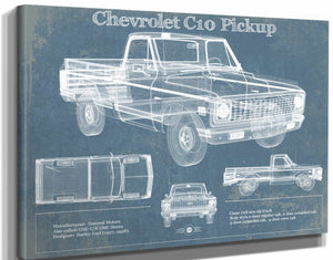 14" x 11" / Stretched Canvas Wrap Cutler West Chevy C10 Pickup 2nd Generation Vintage Blueprint Auto Print