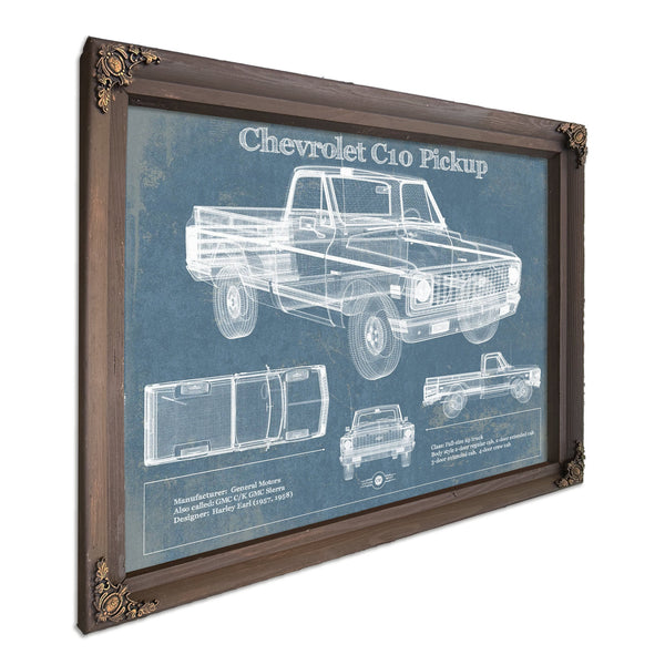 Chevy C10 Pickup 2nd Generation Print in a Bourbon stained wood frame with antique gold corners