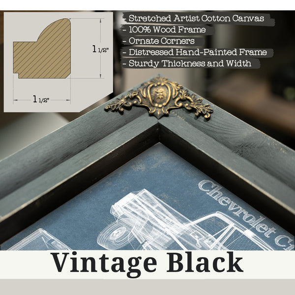 Vintage Black frame corner detail, 1.5 inch ornate wood moulding, Chevy C10 Pickup 2nd Generation Print