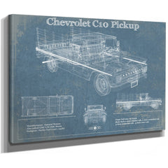 Chevy C10 Blueprint Truck Print as a stretched canvas wrap with gallery wrapped edges