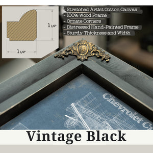 Vintage Black frame corner detail, 1.5 inch ornate wood moulding, Chevy C10 Blueprint Truck Print