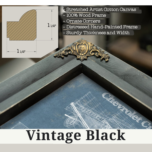 Vintage Black frame corner detail, 1.5 inch ornate wood moulding, Chevy C10 Blueprint Truck Print