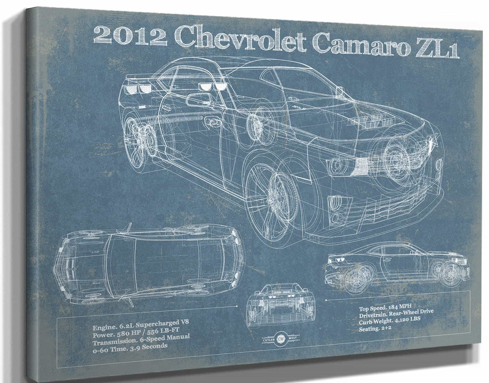 14" x 11" / Stretched Canvas Wrap Cutler West Chevy Camaro ZL1 2012 Vintage Blueprint Auto Print