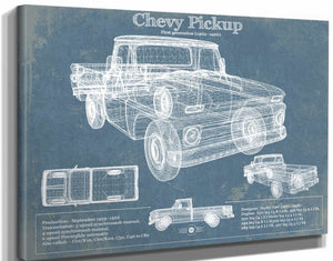 14" x 11" / Stretched Canvas Wrap Cutler West Chevy Pickup, First Generation 1960-1966 Vintage Auto Print