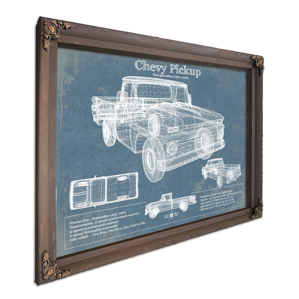 1960 Chevy Pickup, First Generation -1966 Print in a Bourbon stained wood frame with antique gold corners