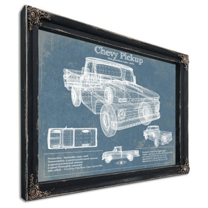 1960 Chevy Pickup, First Generation -1966 Print in a distressed Vintage Black wood frame with ornate corners
