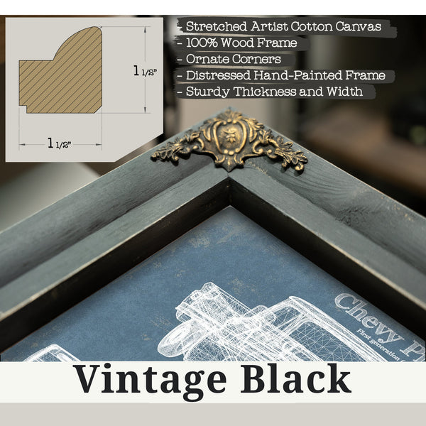 Vintage Black frame corner detail, 1.5 inch ornate wood moulding, 1960 Chevy Pickup, First Generation -1966 Print