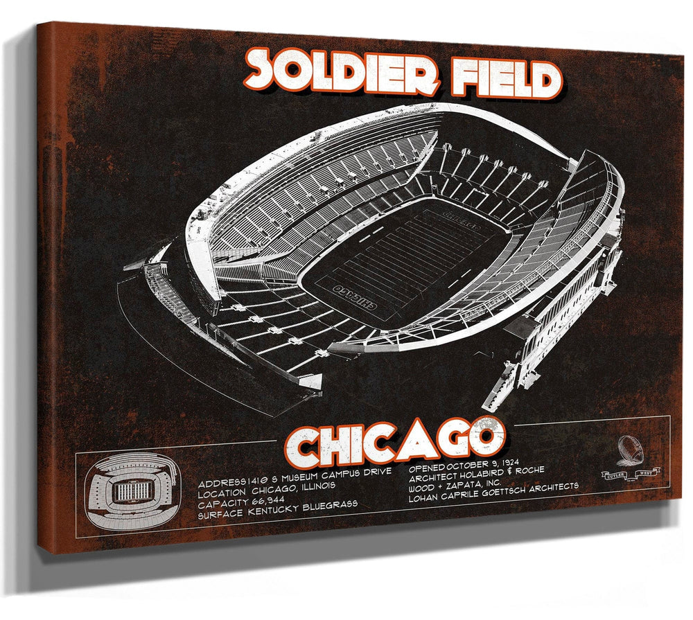 14" x 11" / Stretched Canvas Wrap Cutler West Chicago Bears Stadium Seating Chart Soldier Field - Vintage Football Print