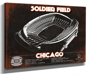 14" x 11" / Stretched Canvas Wrap Cutler West Chicago Bears Stadium Seating Chart Soldier Field - Vintage Football Print