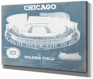 14" x 11" / Stretched Canvas Wrap Cutler West Chicago Bears Stadium Seating Chart Soldier Field Vintage Football Print