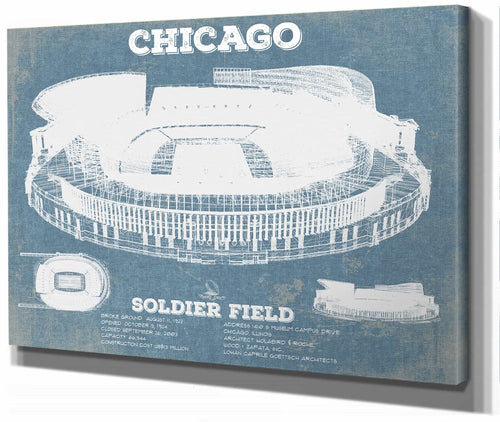 14" x 11" / Stretched Canvas Wrap Cutler West Chicago Bears Stadium Seating Chart Soldier Field Vintage Football Print